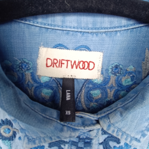 Driftwood Sundance Blue Embroidered Boho Chic Denim Shirt XS - Picture 2 of 14